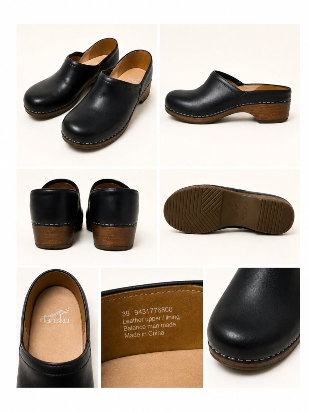 Dansko Black Leather Mule Clogs EU 39 US 8.5-9 Slip On Excellent Condition